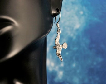 Silver Seagull earrings. 1 1/8" long w/wire Diamond cut .925 Sterling seagull dangles, gift for her Seabird jewelry, Fast free shipping.