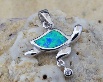 Sterling Silver Sea Turtle pendant,slide, 925 charm Inlay Blue Opal Turtle gift Sea turtle gift marine life, turtle pendant, turtle earrings