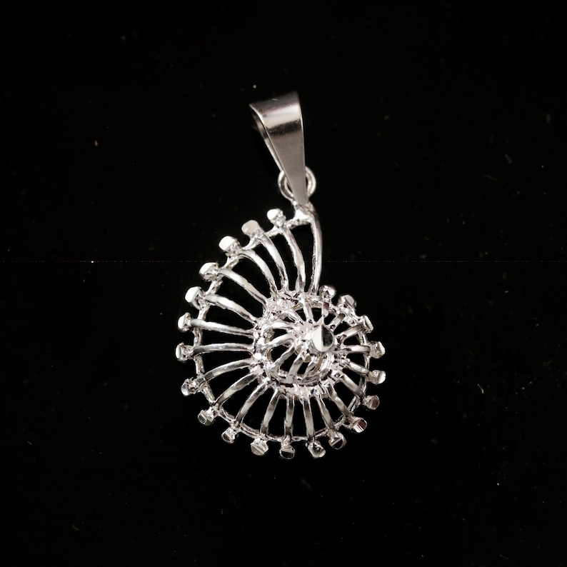 Colgante de nautilus de plata de 1 3/16 de alto con fianza .925 Encanto de concha de ley con corte de diamante Regalo de recuerdo de joyería recortada para su envío rápido y gratuito imagen 9