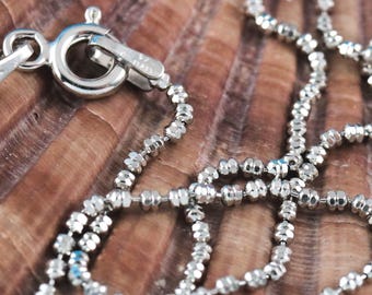 1 mm octagonal cut, small bead .925 Sterling Silver, Rhodium Plated, Diamond cut, Italian necklace