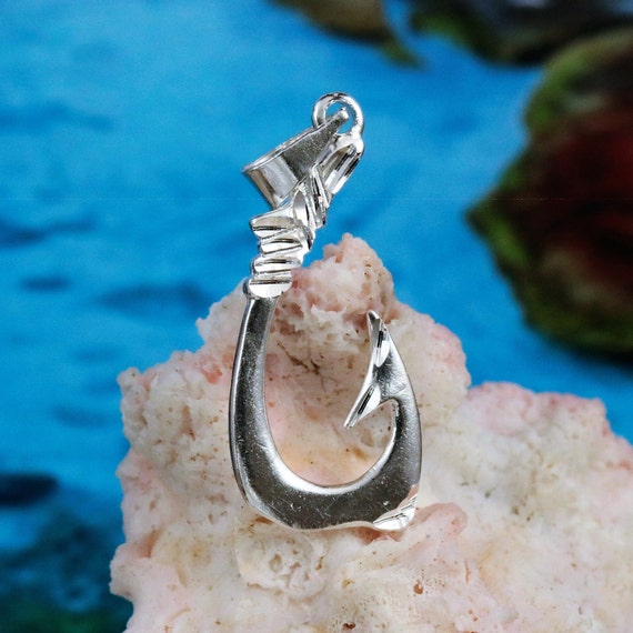 Silver Fish Hook Pendant 1 7 16 Tall W bail .925 Sterling Diamond Cut Hawaiian Fish Hook Jewelry Free Fast Shipping Gift for Fishermen Etsy UK