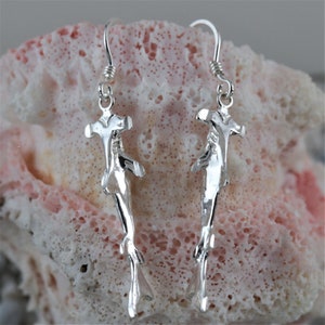 Silver Hammerhead Shark earrings, 1 1/4&quot; long + 5/8&quot; wire .925 Sterling  Diamond Cut shark wire earrings, Fast Free Shipping.