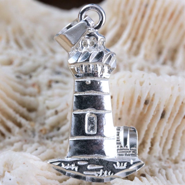 Sterling Silver Lighthouse pendant • 1/3/16" w/ bail •nautical jewelry maritime • diamond cut • lighthouse charm necklace free fast shipping