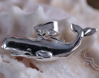 Silver Sperm Whale pendant, 7/8" wide Diamond cut .925 high polished Sterling  charm, Sea life, marine life jewelry, Fast free Shipping