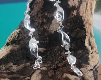Sterlingzilver, diamant, schakelarmband zeekoe, kreeftenklauw, verstelbaar 7 3/4"- 8 1/2"