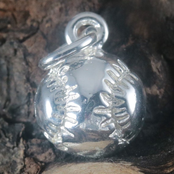 Silver 3 D Baseball Charm Sterling Silver Baseball Pendant High