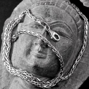 Silver Wheat chain (3 mm) Rhodium plated .925 Sterling Italian spiga necklace with lobster claw lock. fast free shipping, chain gift for her