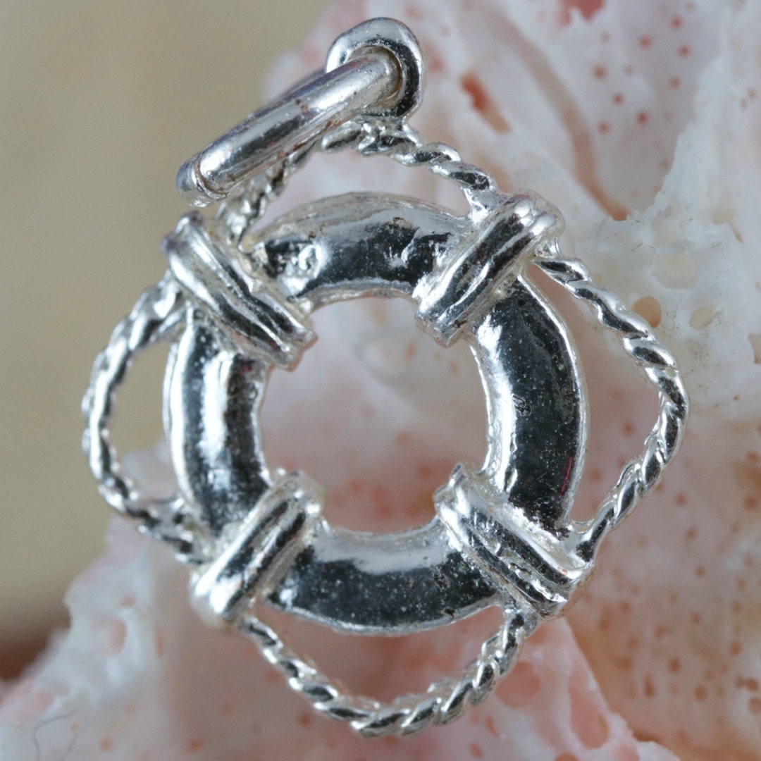 Silver Life Preserver Charm, Beautiful Diamond Cut Sterling Lifesaver