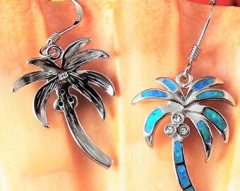 URONE Orecchini a forma di palma, in argento Sterling 925, con palma, albero di palma, orecchini per le donne e la spiaggia tropicale, Argento sterling, Zirconia cubica