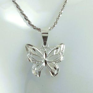 Sterling Silver butterfly pendant 5/8&quot; tall + 1/4&quot;bail .925 Diamond cut charm