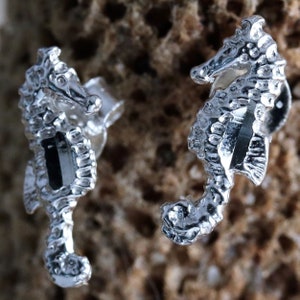 Silver Seahorse studs. 1/2&quot; .925 Sterling post earrings Seahorse souvenir jewelry gift for her, Fast free Shipping