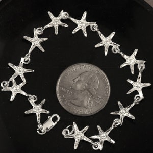Silver Starfish Bracelet 7 1/2&quot; long .925 Sterling Diamond cut, fast free shipping,  lobster claw lock