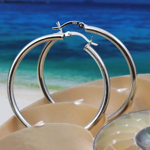 3 mm Silver hoops, 25-50 mm 6 sizes .925 Sterling  lever back hoop earrings, lightweight, fast free shipping, big Silver hoops for her
