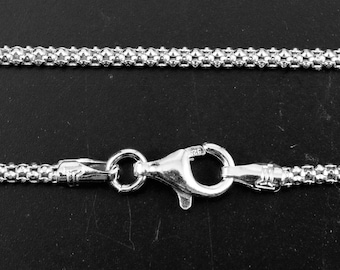 1,75 mm Popcornkette, 925er Sterlingsilber, rhodiniert, italienische Halskette mit Karabinerverschluss.