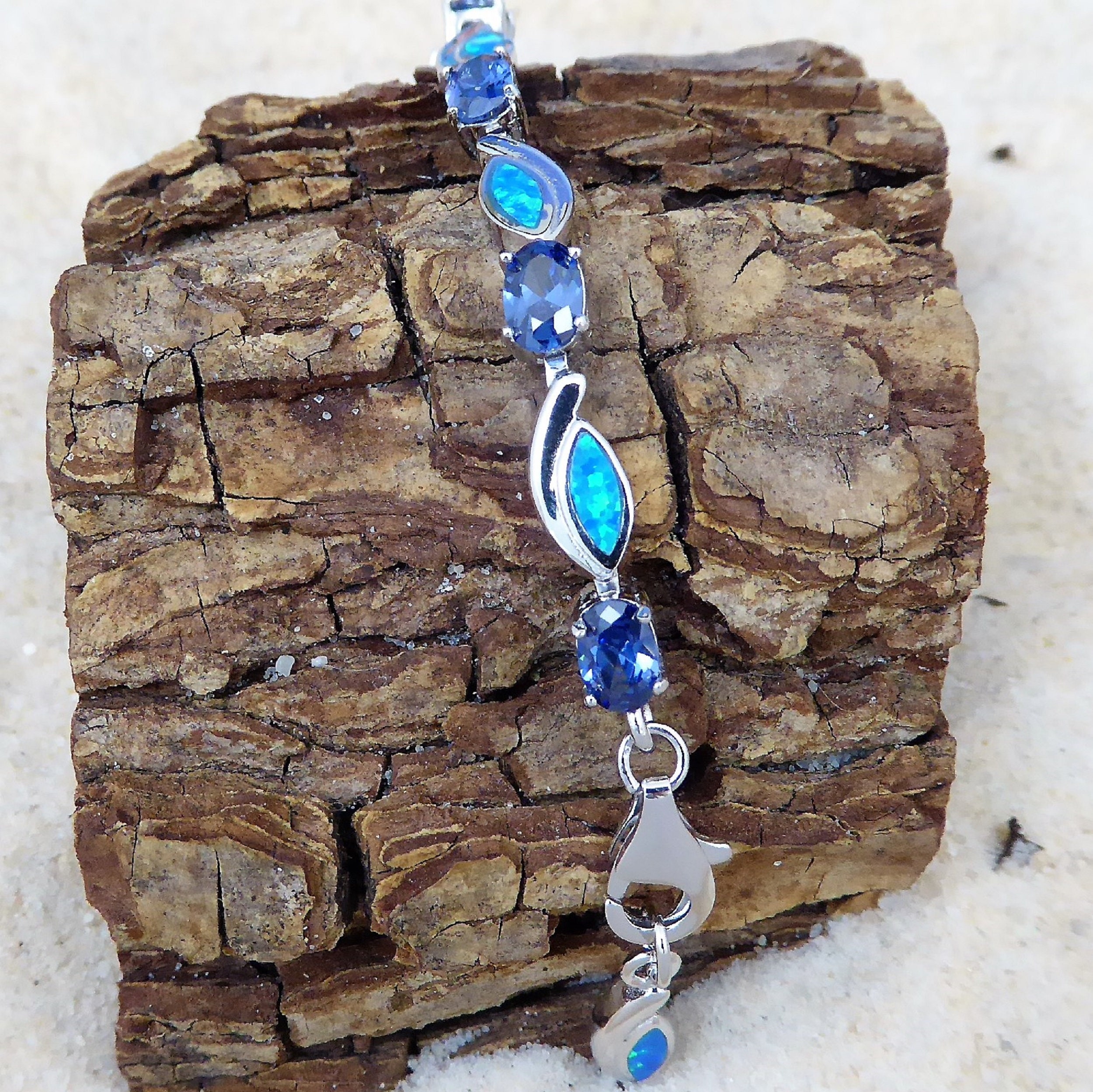 タンザナイトオパールブレスレット、7 3/8インチ 925スターリング