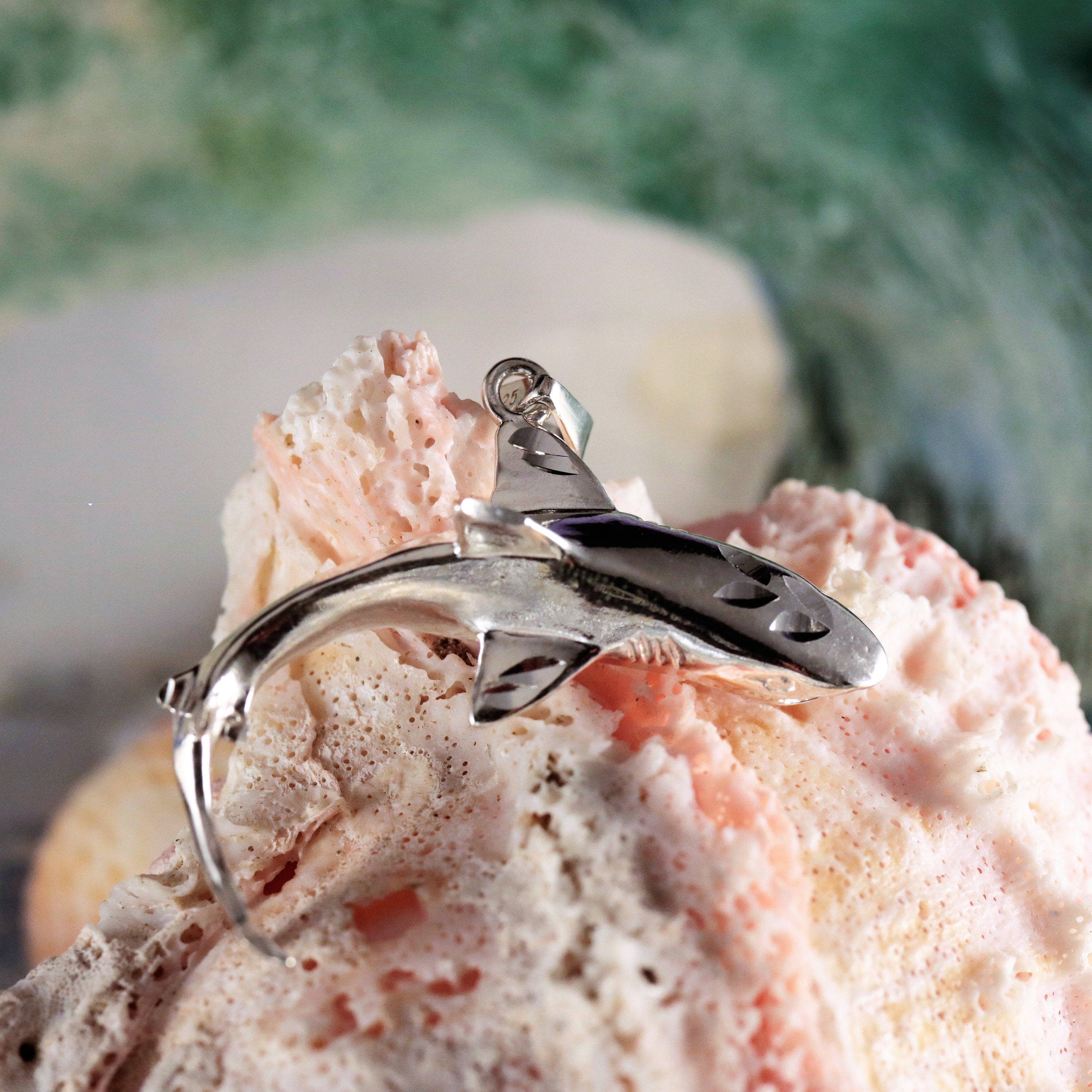 Silver Tiger Shark Pendant, 1 7/16