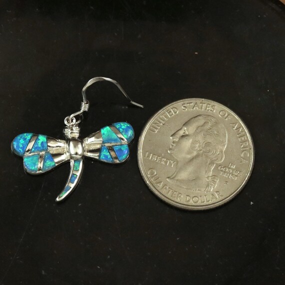 Orecchini vintage a forma di libellula in opale blu, bottone a bottone in argento sterling 925 - Italia