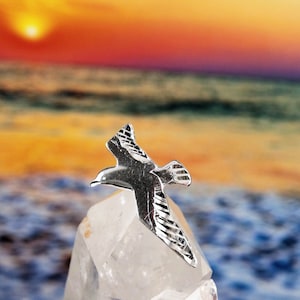 Silver seagull slide charm, 9/16&quot; wide Diamond cut .925 Sterling seagull pendant seabird necklace jewelry gift for her, Fast free shipping