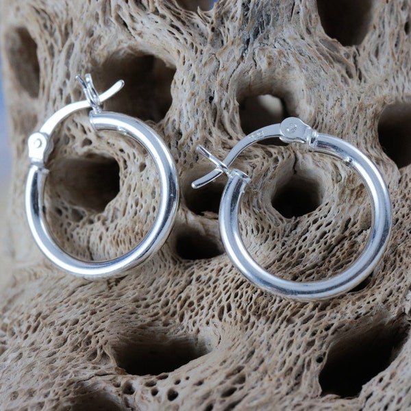 15mm x 2mm Silver hoops, .7" wide .925 Sterling lever small light hoop earrings,  free fast shipping. 925 lightweight hoops for her