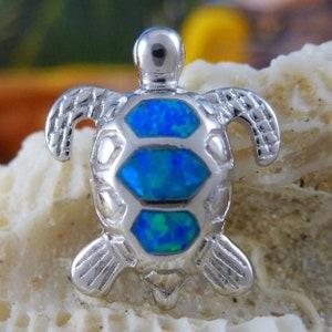 Silver Sea Turtle pendant, Sterling Rhodium plated slide, 925 charm Blue Opal sea Turtle gift Sea life jewelry gift for her. marine life