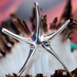 Silver Starfish slide Pendant 1 3/16&quot; tall .925 Sterling Fast free shipping, sea life jewelry sea star gift for her. bright polished finish