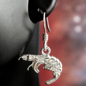 Silver Shrimp wire earrings • 1/2&quot; + 5/8&quot; tall wire 3-D Diamond cut .925 Sterling shrimp dangles gift for her, Fast Free Shipping
