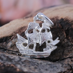 Sailboat Tall Ship charm, 1/2&quot; + 1/4&quot; bail .925 Sterling Silver tall ship pendant, pirate jewelry Fast free shipping. maritime jewelry