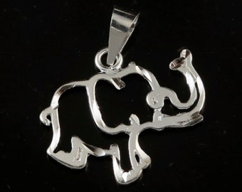 Sterling Silver Diamond Cut African Elephant Pendant, 7/8" tall + 1/4" bail