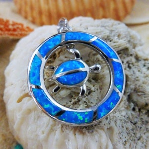 Sterling Silver Sea Turtle pendant,slide, 925 charm Inlay Blue Opal Turtle gift Sea turtle gift marine life, turtle pendant, turtle earrings