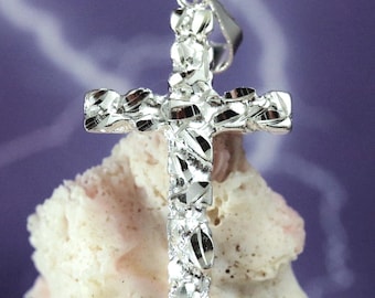 Sterling Silber Kreuz Anhänger im Nugget-Stil: 3 cm + 6 cm Öse.