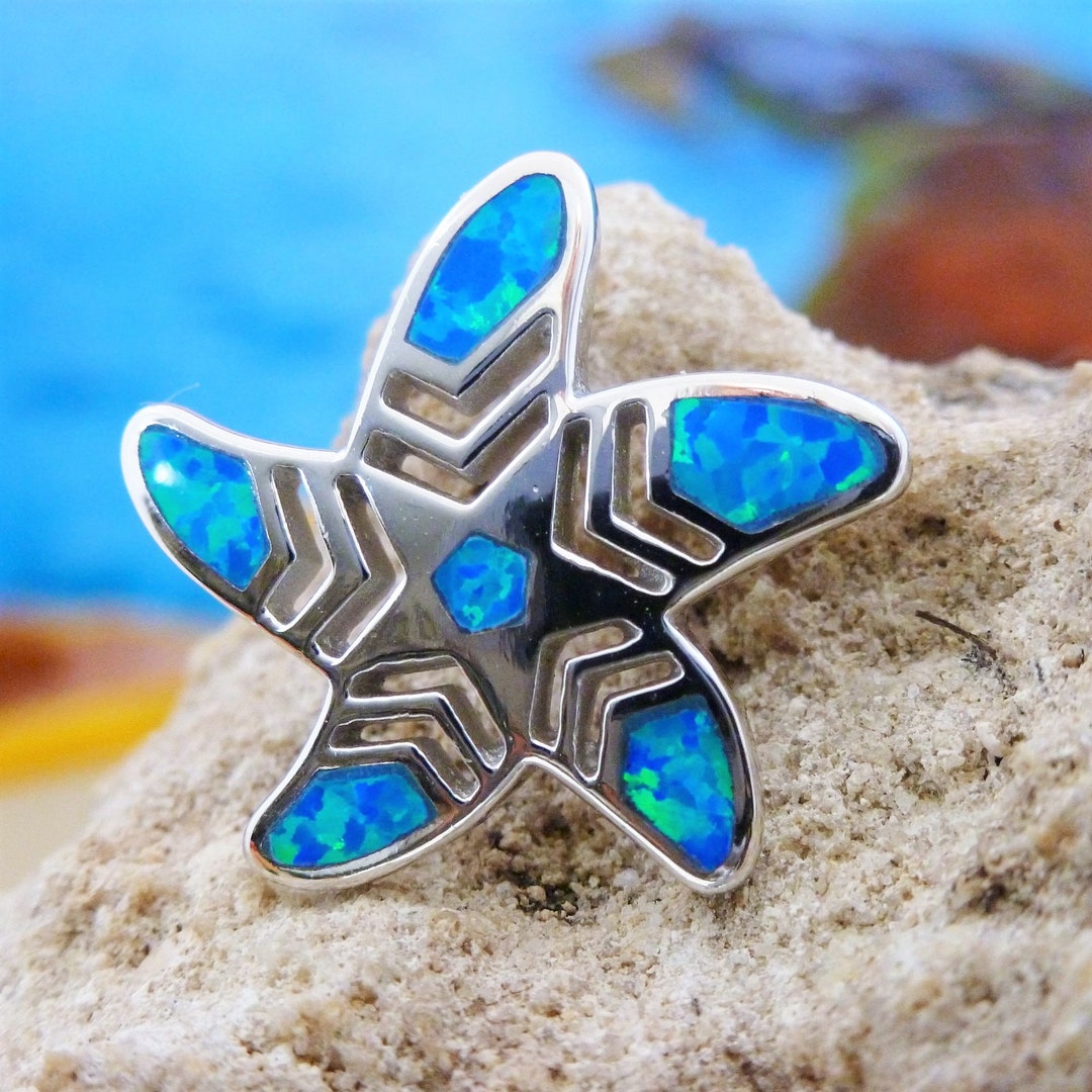 Silver Starfish Slide. 13/16" 925 Sterling Blue Opal Inlay Sea Star ...