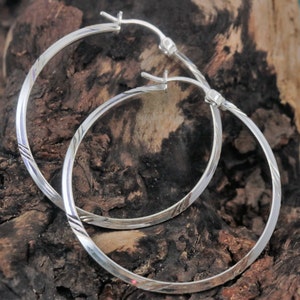 50 mm x 2 mm Silver hoops, 2" wide .925 Sterling Lightweight Diamond cut Triangle shape tube hoop earrings gift for her. free fast shipping