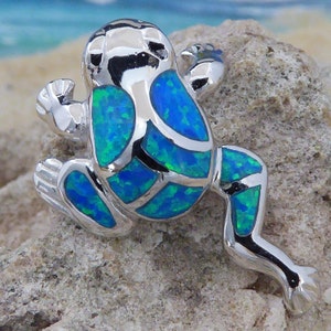 Sterling Silver Created Blue Opal Inlay Frog Slide Pendant Sterling Silver Created Blue Opal Inlay Frog Slide Pendant