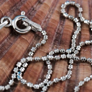 Silver bead ankle bracelet, 10&quot; Rhodium Plated. .925 Sterling 1.3mm octagonal bead diamond cut. Fast Free shipping, Made in Italy