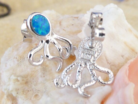 Silver Octopus Opal Earrings. 5/8