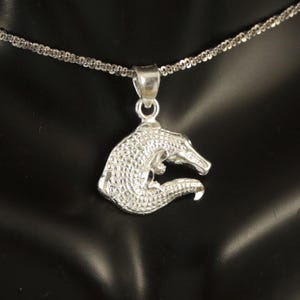 Sterling Silver alligator Pendant 11/16&quot; + 1/4&quot; bail, Diamond cut gator charm gift for her, reptile jewelry, Fast Free Shipping