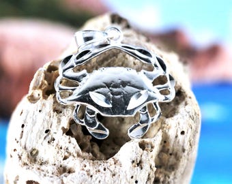 Sterling Silber, Diamantschliff, Maryland Blue Crab Anhänger, 11/16 "hoch + 1/4" Anhänger,