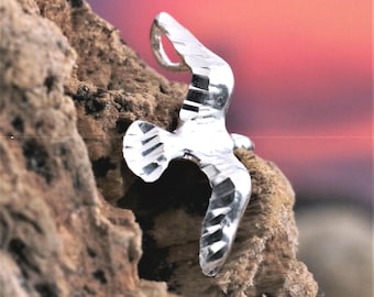 Sterling Silver, Diamond cut seagull Slide Charm: 7/8" long Seabird Pendant