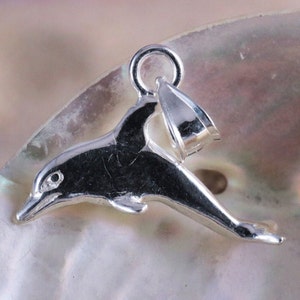 Silver 3-D Dolphin pendant,1/2&quot; tall + 1/4&quot; bail Diamond cut solid .925 Sterling dolphin charm, gift for her, Fast Free Shipping