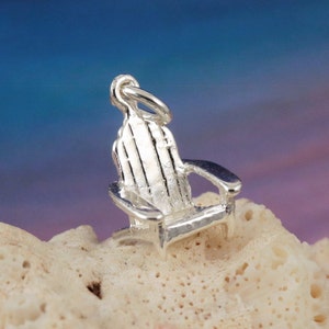 Silver Adirondack chair charm 5/8&quot; + 1/4&quot; jump ring .925 Sterling polished beach chair, Fast free shipping, beach chair charm bracelet