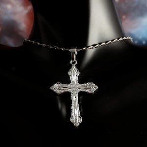 Silver Cross pendant, 1 1/2" long + 1/4"bail (1/4" x 1/4") .925 Sterling Diamond cut Religious Jesus Christ Jewelry gift Fast Free Shipping