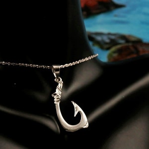 Silver Fish hook pendant, 1 3/16&quot; tall+ 1/4&quot; bail .925 Sterling Diamond cut Hawaiian Fish hook jewelry, Free Fast shipping