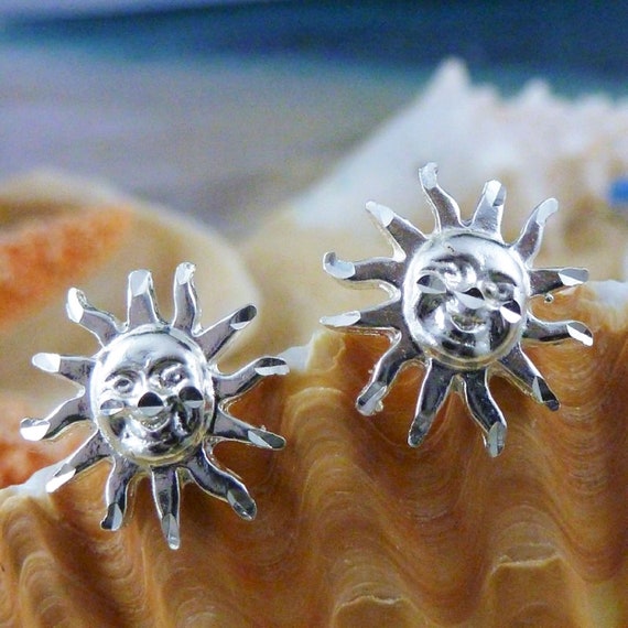 Sterling Silver Sun Face Stud Earrings Sterling Silver Sun Face Stud Earrings
