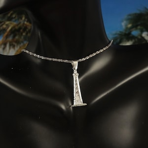 Sterling Silver Hatteras Lighthouse Pendant: Diamond Cut Maritime Jewelry