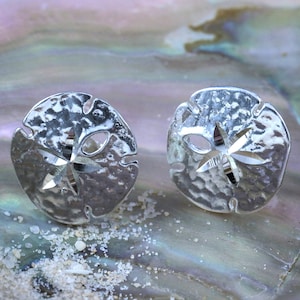Silver Sand Dollar earrings 925 Sterling Diamond cut arrowhead sand dollar stud , Sea life jewelry, Fast Free Shipping.