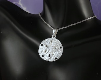Ciondolo in argento a forma di dollaro di sabbia, altezza 1 1/4" + cauzione da 3/8" taglio diamante, biscotto marino in argento sterling 925, regalo di gioielli in dollari di sabbia, spedizione veloce e gratuita