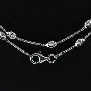 925 silver 1mm Cable anklet. Diamond cut Rhodium plated 925 Sterling bead chain Lobster lock for her, Made in Italy fast & free shipping