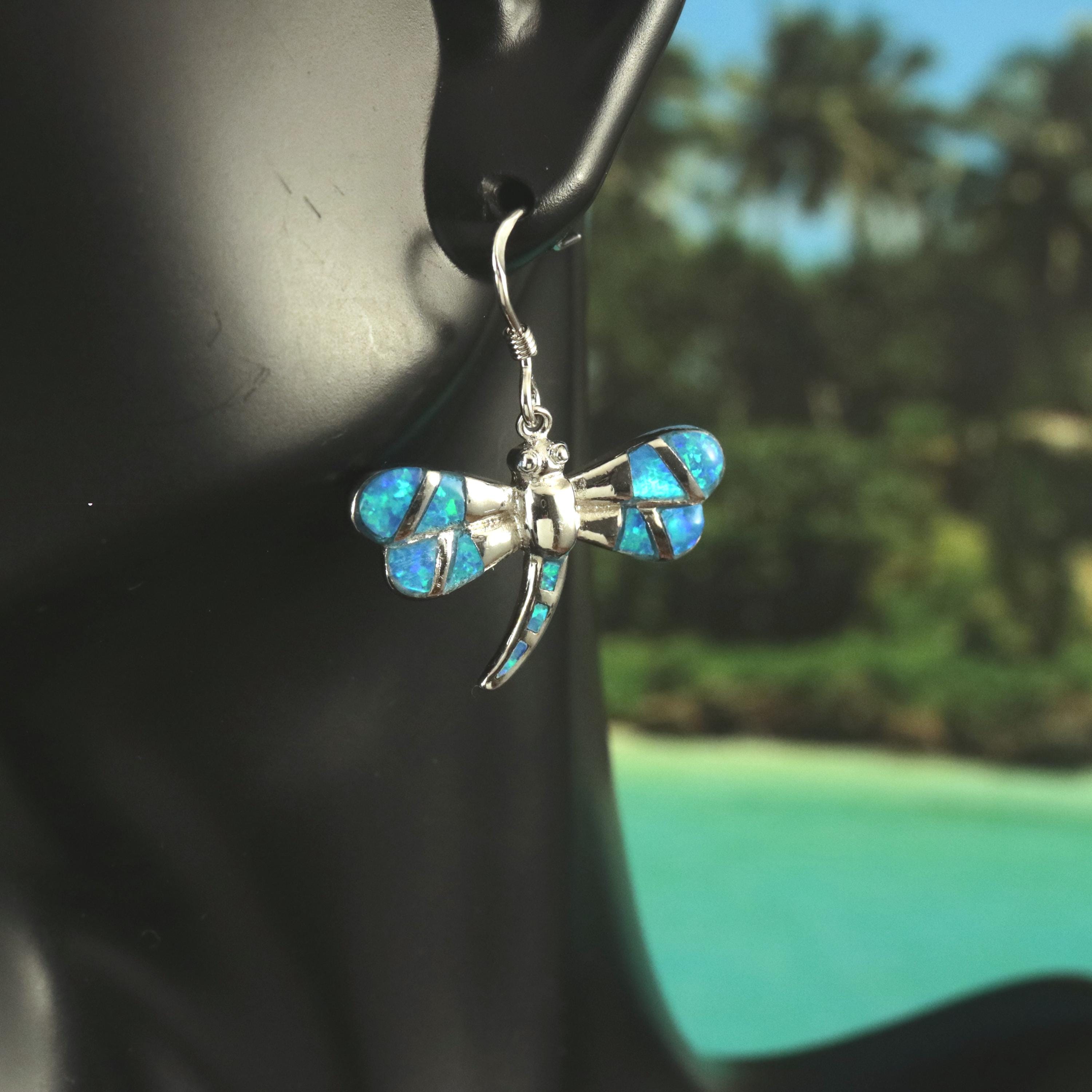 Orecchini A Cerchio Libellula In Argento Sterling 925 Con Opale Verde - Gioielli Significativi - 3