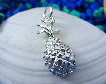 925 Silver Pineapple charm, 1" tall Diamond cut Sterling pineapple pendant jewelry gift for her, women, Fast free shipping