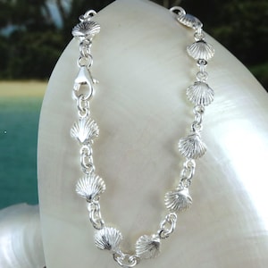 Sterlingzilveren schulp schakelarmband: hoogglans schelpsieraden
